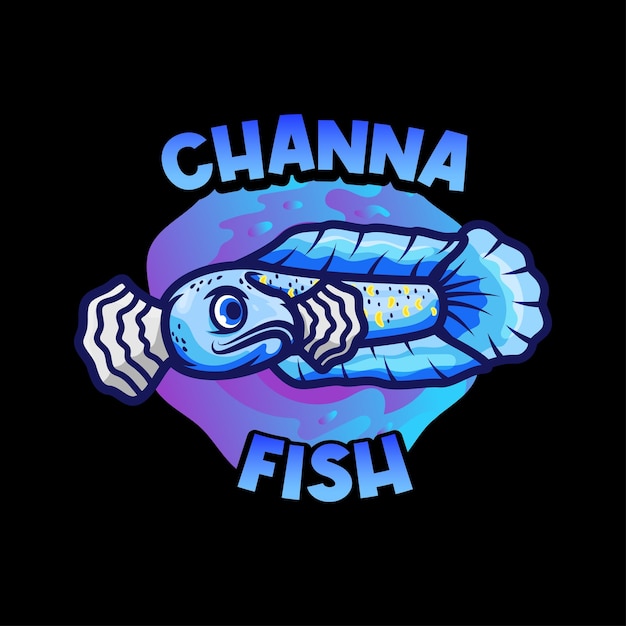 Schlangenkopf channa fisch-maskottchen-logo-cartoon-vektor
