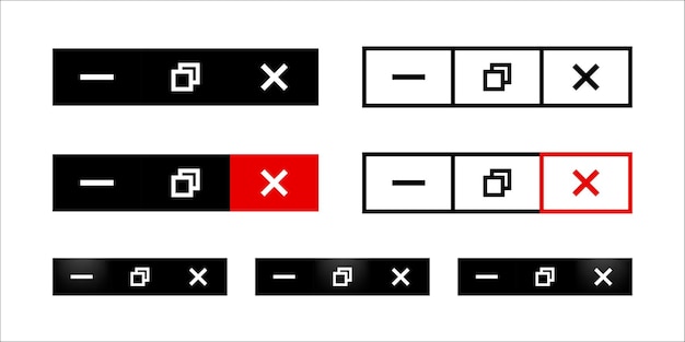 Schließen, maximieren und minimieren sie den web-vektor-schaltflächensatz flache sammlung von browserfenster-steuerschaltflächen