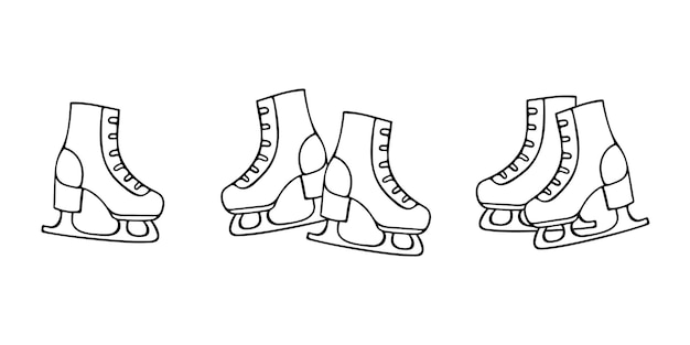 Vektor schlittschuhe-set eine sammlung handgezeichneter schlittschuhe im stil von doodles
