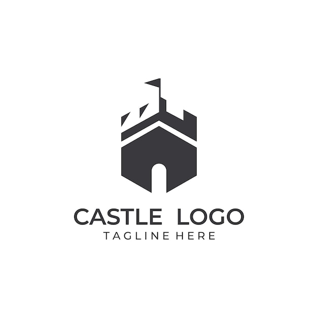 Schloss Logo Silhouette Schloss Logo mit Schild Kombination Design Vektor Illustration Vorlage