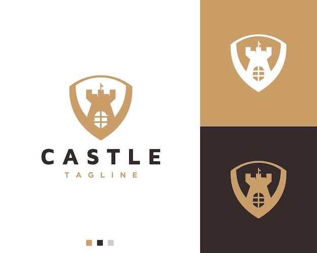Schloss mit Schild-Logo-Design-Vorlage Inspiration