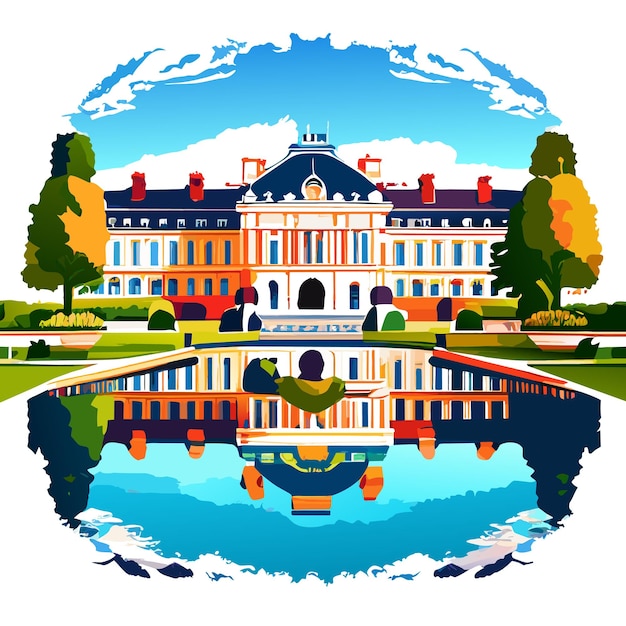 Vektor schloss von versailles, aquarellfarbe oder vektorillustration