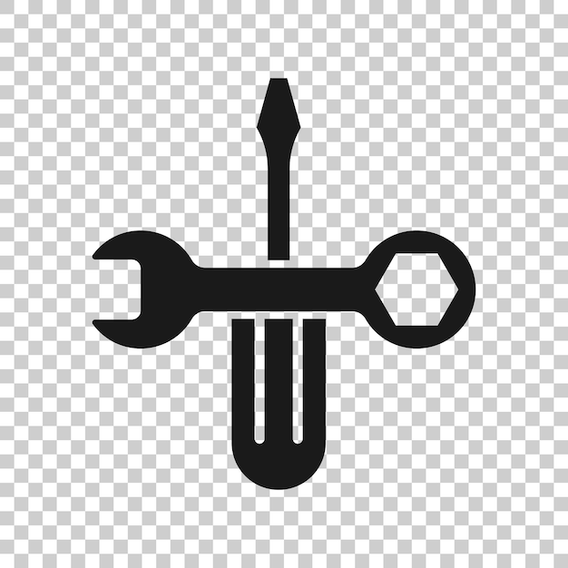 Schlüssel- und schraubenzieher-ikonen im flachen stil schlüssel-vektor-illustration auf weißem isolierten hintergrund geschäftskonzept für reparaturgeräte