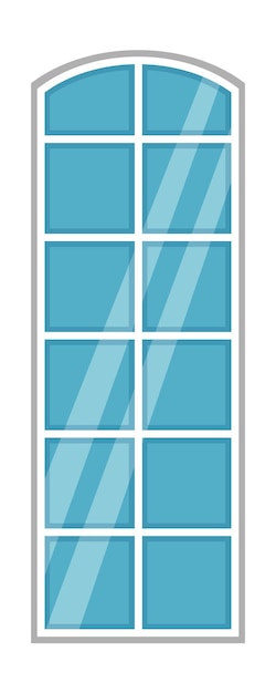 Vektor schmaler vertikaler fensterrahmen mit blauem glas-symbol.