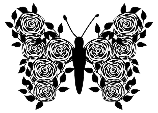 Vektor schmetterling mit blumenflügeln silhouettenkunst