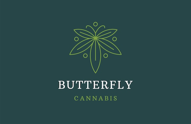 Schmetterling mit cannabisblatt-logo-icon-design-vorlage