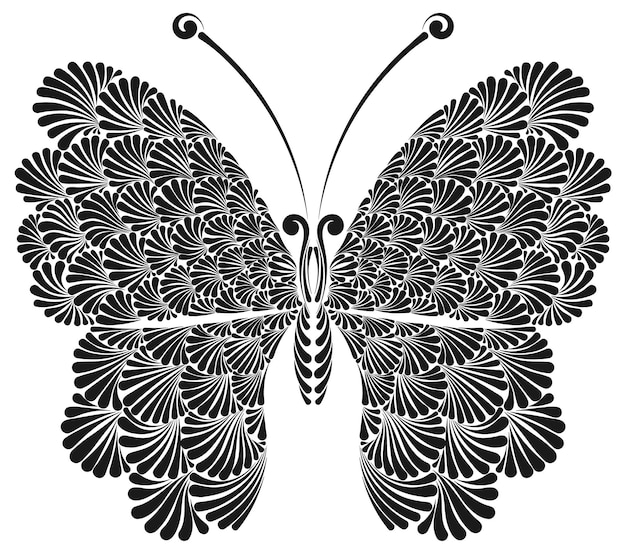 Schmetterling mit schöner spitzenflügeltätowierungsvektorillustration