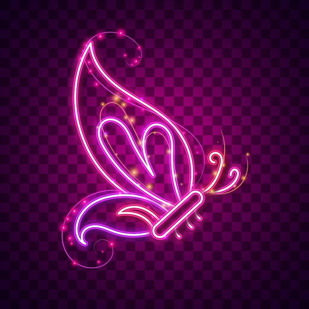 Vektor schmetterling neonlicht leuchtend leuchtendes zeichen vektor hintergrund lila rosa