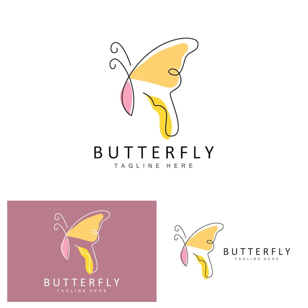 Schmetterlings-logo-tierdesign mit schönen flügeln, dekorative tiere, produktmarken