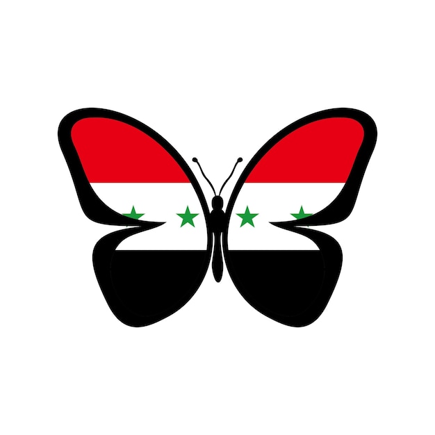 Schmetterlingsdesign der syrischen flagge. insekt der nationalen weltflagge.