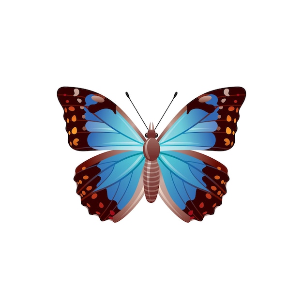 Vektor schmetterlingssymbol 3d-realistisches morpho-azurblaues schmetterlingsinsekt mit schönen blauen flügeln tierzeichen für logo-design-plakat-t-shirt-druckbanner vektor-illustration isoliert auf weißem hintergrund