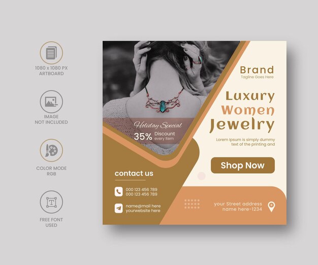 Schmuck social media post square flyer instagram banner design in premium-vektor