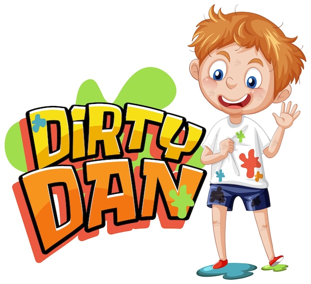 Schmutziges dan-logo-textdesign mit schmutzigem jungen