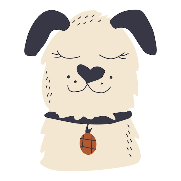 Schnauze zotteliger beige Hund dunkle Ohren Avatar handgezeichnete Illustration isoliert auf weißem Hintergrund