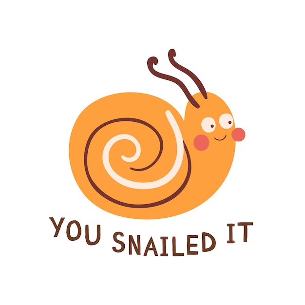 Vektor schnecke baby insekt niedliche baby schnecke kindliches insekt sie haben es geschnallt lustige glückwünsche wünscht geburtstagskartenillustration süßes kinderplakat banner schnecke isoliertes element vektor-insekten-charakter