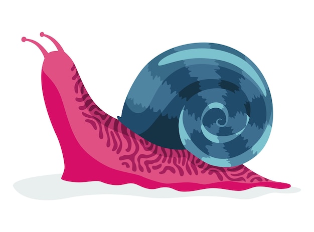 Schnecke kriecht snailfish farbschale bunte weichtierfigur isoliert im cartoon-stil mehrfarbige schnecke schneckenförmig für kinderdesign oder geschwindigkeit im schneckentempo