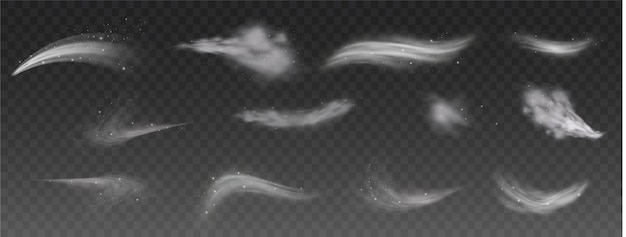 Schnee und Wind auf durchsichtigem Hintergrund Weißes Gradient dekoratives Element Vektor-Illustration