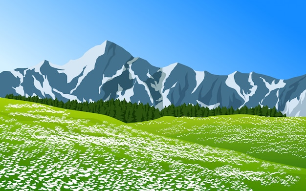 Vektor schneebedeckte berglandschaft mit feld