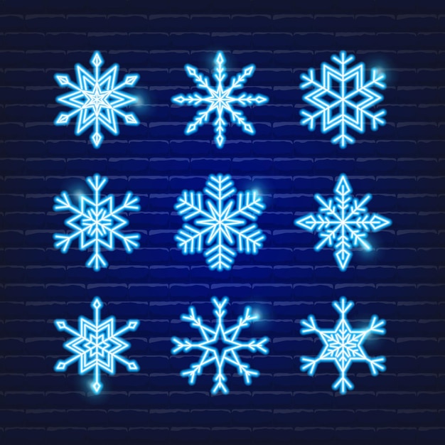 Schneeflocken-vektor-neon-icon-set weihnachts- und neujahrskonzept leuchtende vektorillustration