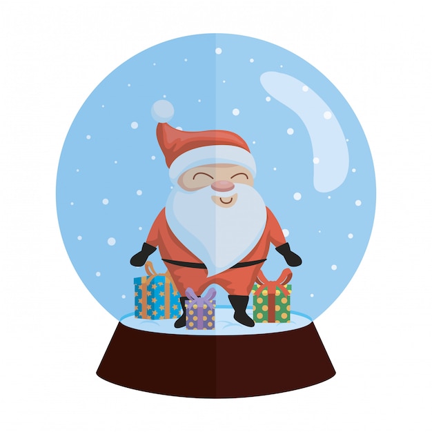Schneekugelweihnachten mit Sankt und Geschenken