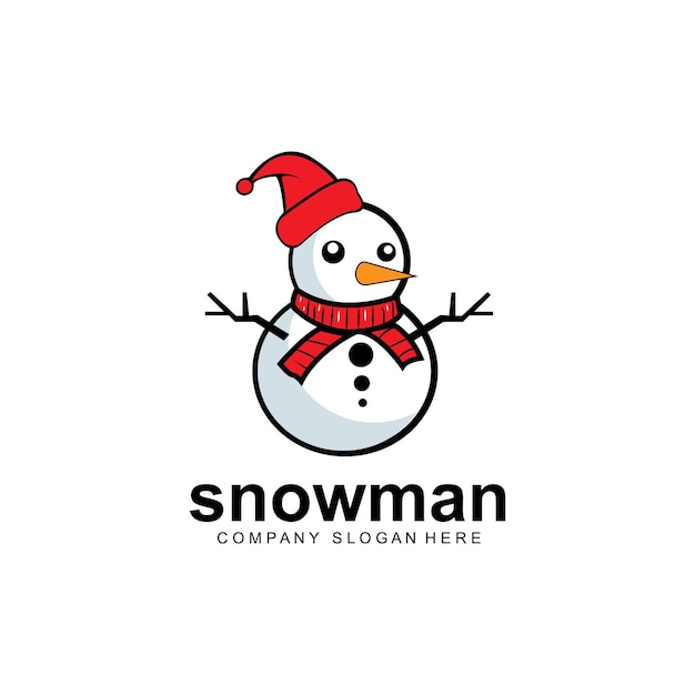 Schneemann-logo-vektorsymbol winterweihnachten mit geschenken und weihnachtsmann-designillustration