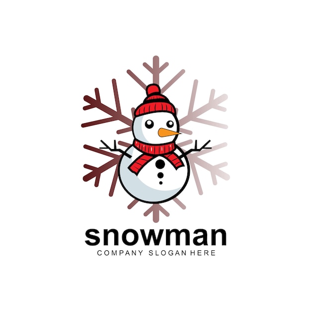 Schneemann-logo-vektorsymbol winterweihnachten mit geschenken und weihnachtsmann-designillustration