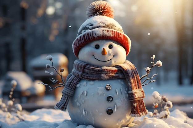 Schneemann mit schal im winter 3drendering