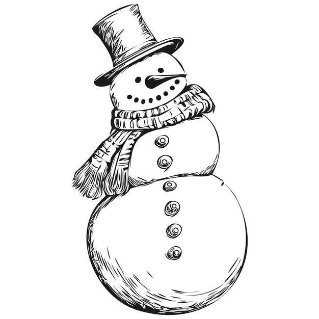 Schneemann vintage eingravierte skizze detaillierte illustration von weihnachts schneemann klassiker schwarz-weiß a