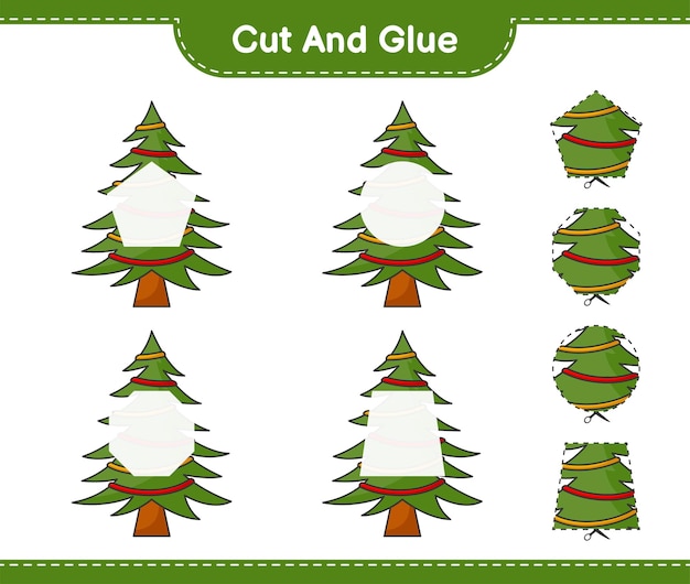 Schneide und klebe geschnittene teile des weihnachtsbaums und klebe sie. druckbares arbeitsblatt für lernspiele für kinder
