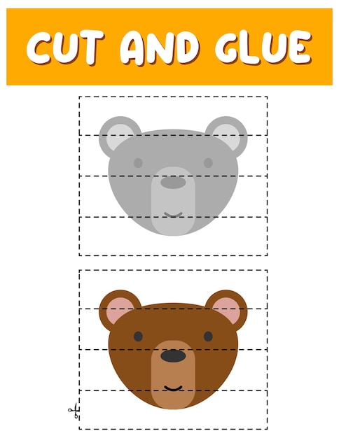 Vektor schneide- und klebespiel für kinder bärenpuzzle kinder lustige unterhaltung und amusementvector illustration schnittübungen für kinder im vorschulalter