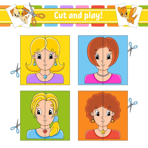 Schneide und spiele lernkarten farbpuzzle lernarbeitsblatt zur entwicklung aktivitätsseite spiel für kinder