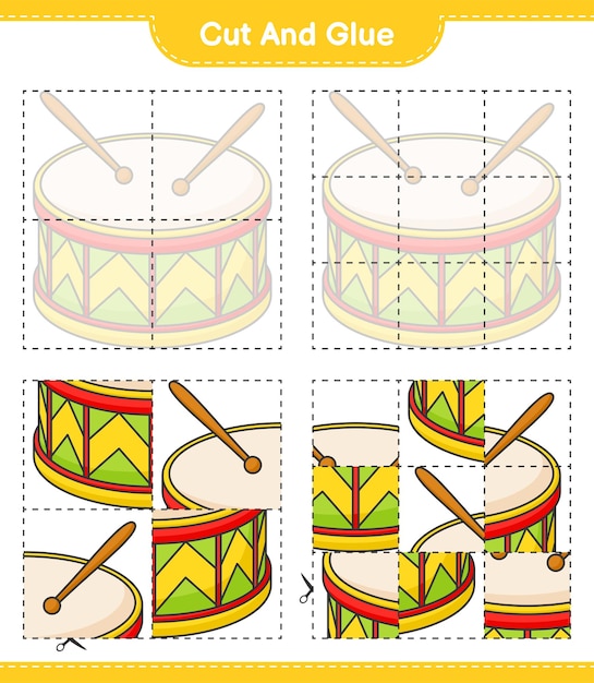 Schneiden und kleben sie die geschnittenen teile der trommel und kleben sie sie auf