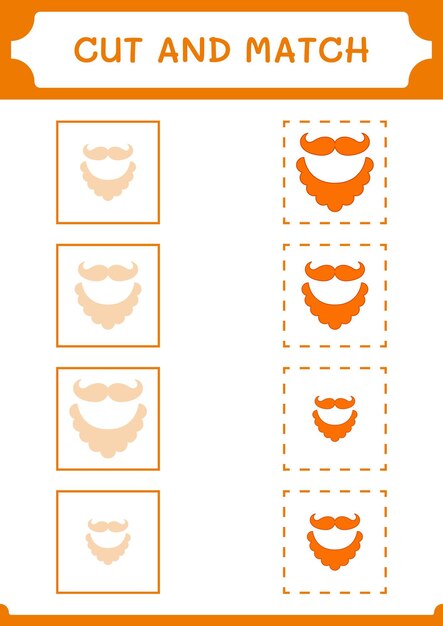 Schneiden und passen Sie Teile des Leprechaun-Bartspiels für Kinder an. Arbeitsblatt zum Ausdrucken von Vektorillustrationen