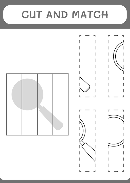 Vektor schneiden und passen sie teile des lupenspiels für kinder an. arbeitsblatt zum ausdrucken von vektorillustrationen