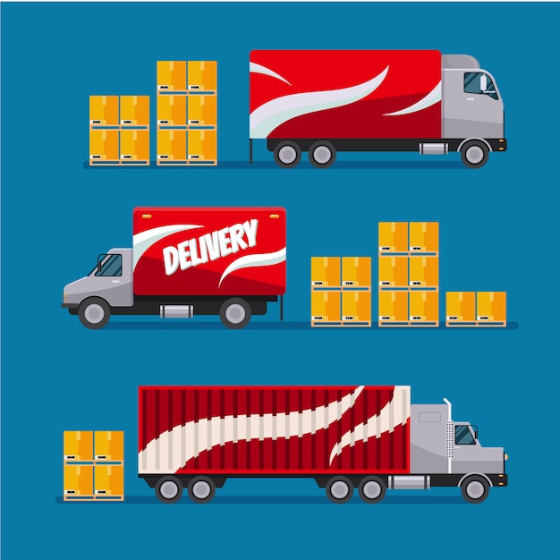 Schnelle lieferung rote lastwagen mit paketboxen