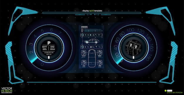 Schnittstelle der Zukunft, Schnittstelle des Werkzeugs einstellen. Hud Head-up-Display. Konfrontation des Staates auf der Karte.