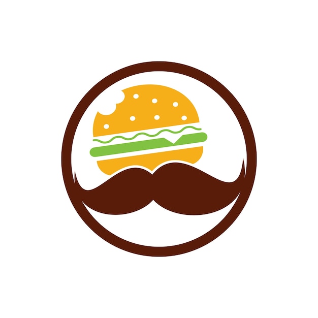 Schnurrbart-burger-logo-symbolvektor burger mit schnurrbart-symbol-logo-konzept