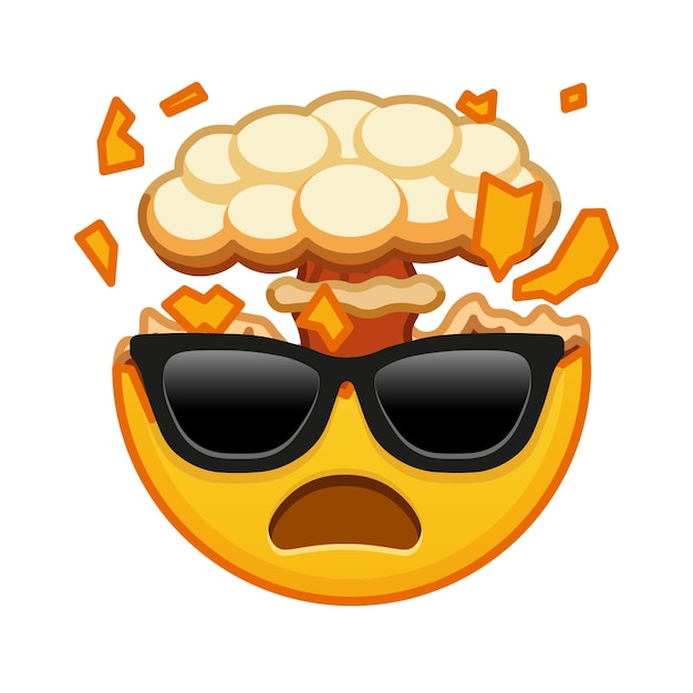 Schockiertes Gesicht mit explodierendem Kopf und Sonnenbrille Große Größe des gelben Emoji-Lächelns