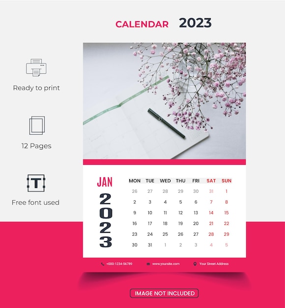 Schön aussehende designvorlage für den kalender 2023