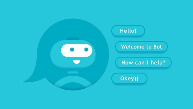 Schöne 3D-Chatbot-Figur auf der Nachrichtenschachtel Sprachblase Chat-Bot mit verschiedenen Nachrichtenoptionen