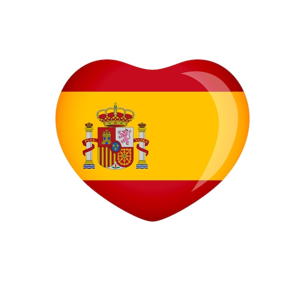 Vektor schöne 3d-herz-ikonen mit spanischer flagge und abschnittmaske reiselogo-konzept willkommen in spanien-schild