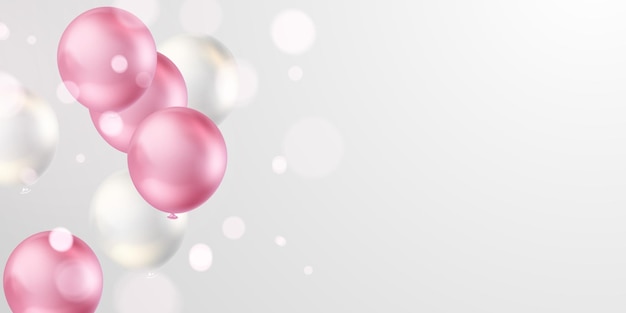 Schöne 3d-rosa-ballon-design-hintergrund-banner-vorlage-vektor-illustration