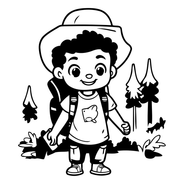 Schöne afroamerikanische jungen wandern im wald vektor-illustration