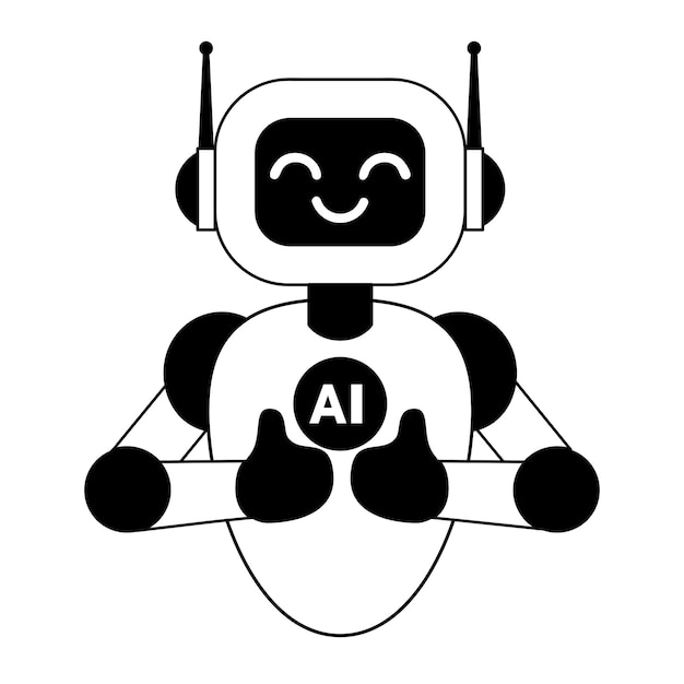 Schöne AI-Roboter-Figur zeigt Daumen nach oben AI-Bot-Helfer-Konzept des virtuellen Konversationsassistenten für