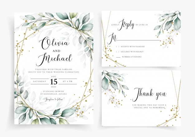 Schöne Aquarellgrünhochzeitskarteneinladungsschablone