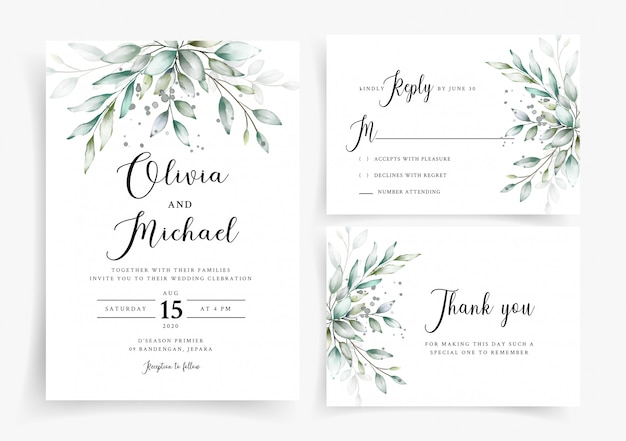 Schöne Aquarellgrünhochzeitskartenschablone