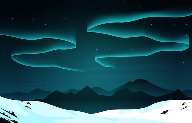 Vektor schöne aurora borealis himmel licht schnee berg abenteuer polarlandschaft illustration
