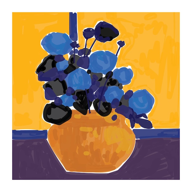 Vektor schöne blumenblumen auf einer vase, grobe handgezeichneten vektorillustrationen, posterdrucke, cover