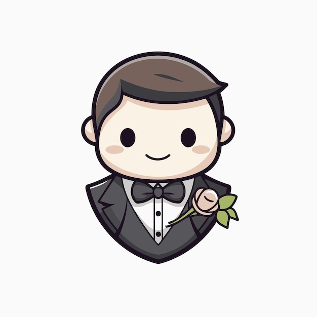 Vektor schöne bräutigam mit einer rose in der hand vektor-illustration