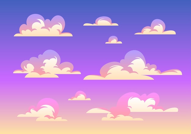 Schöne cartoon gradient cloud collection set